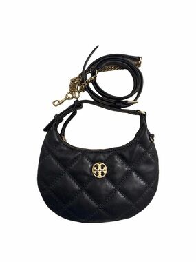 Tory Burch Black Quilted Leather Hobo with Gold Logo